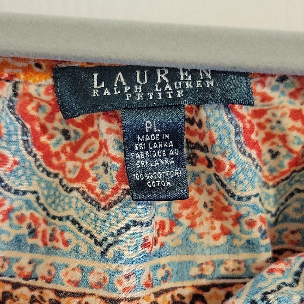 Lauren Ralph Lauren SzPL Aztec earth tone Bohemian 3/4 sleeve blouse - Picture 2 of 4